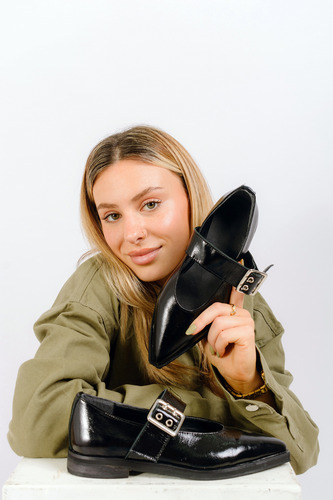 Zapatos Mocasines Mujer Cuero 100% Hebilla Punta Fina Safi