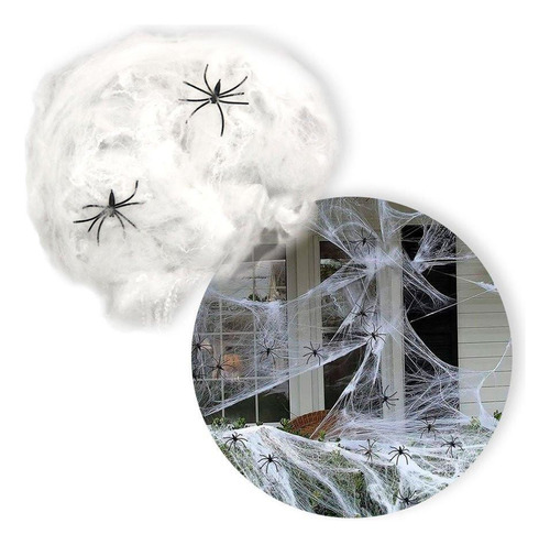 Teia De Aranha Branca Decoração Para Halloween + 02 Aranhas