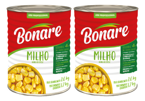 Milho Verde Em Conserva Bonare Lata 1,7kg Kit Com 2 Unidades