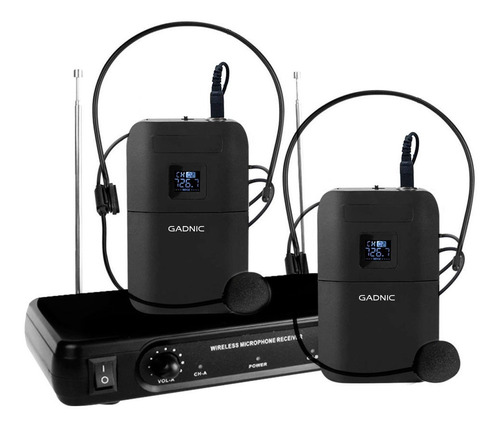 Imagen 3 de 6 de Microfono Vhf Inalambrico Profesional Karaoke Vincha 2 Canal Color Negro