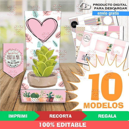 Kit Imprimible Portamacetas Dia De La Madre Cactus Editable