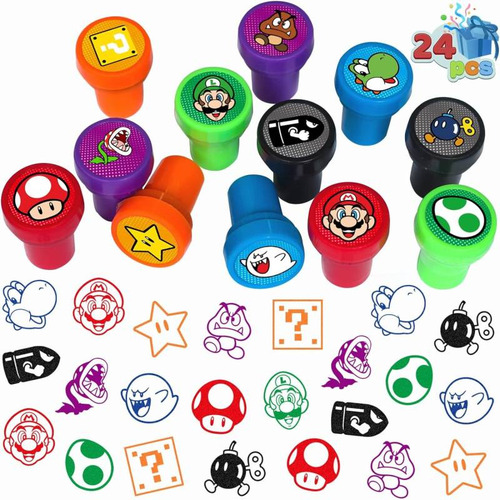 24 Sellos Temáticos Fiesta Cumpleaños Mario Recompensas