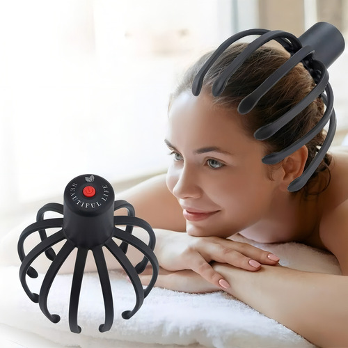 Massageador Elétrico Sem Fio Cabeça Relaxante 3 Velocidades Cor Preto USB
