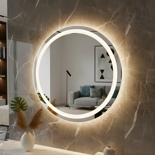 Espelho Redondo Luxo Com Led Touch 60x60 Jateado Para Parede