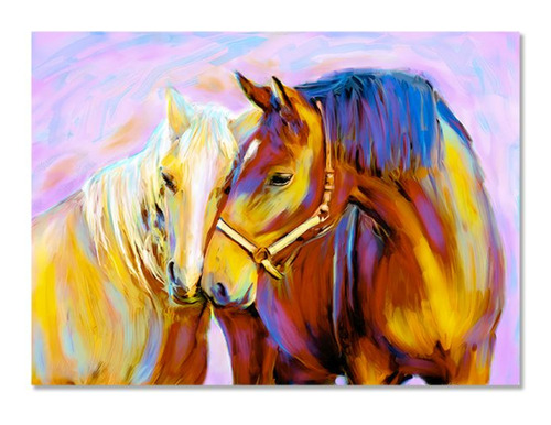 Cuadro Decorativo Pareja De Caballos Coloridos En Lienzo