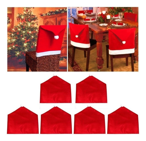 6pcs Chair Cover Dining Table Santa Claus Hat Covers