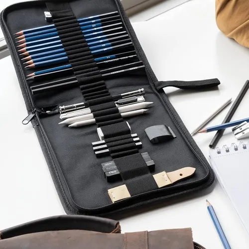Kit De Boceto Premium 33 Piezas Lápices Carbón Sacapuntas Bo