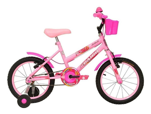 Bicicleta  infantil Cairu Fadinha aro 16 freios v-brakes cor rosa com rodas de treinamento