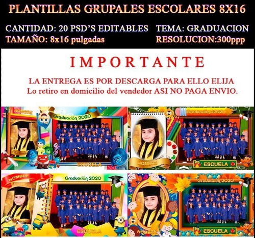 20 Plantillas Grupales Escolares 8x16 Psd Editables Vol1