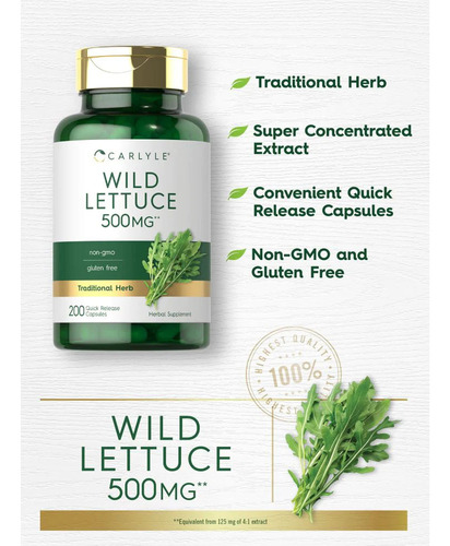 Carlyle Wild Lettuce 500 Mg Extracto De Lechuga Silvestre 200 Caps