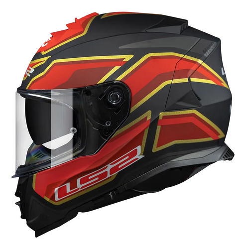 Capacete Ls2 Ff800 Storm Foggy Preto Vermelho Dourado Fosco