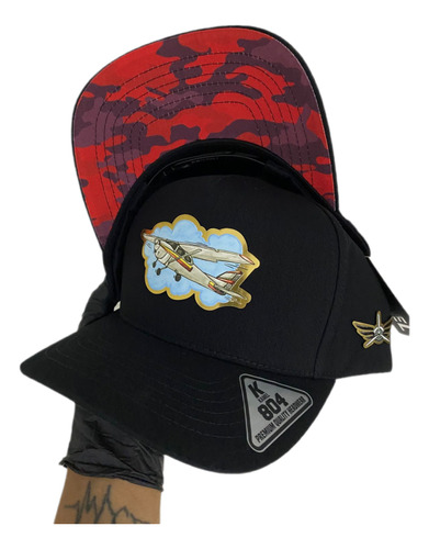Gorra Avioneta Placa A Color Kamel 804 Visera Semi Curva Negro Ajustable