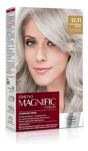 Kit Tintura Amend  Magnific color Kit coloração creme tom 12.11 loiro claríssimo platinado para cabelo