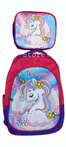 Morral Maleta Bolso Unicornio Escolar Grande + Lonchera Term