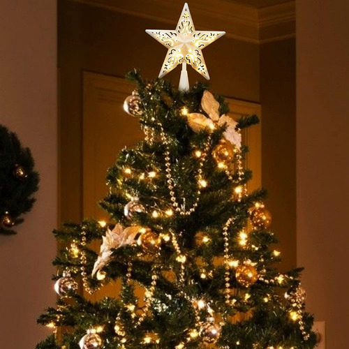Brizled Star Christmas Tree Topper, 8 Glittered Hollow-o...