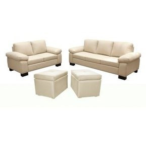 Sala Tofano 3-2 Y 2 Poof Beige Dmuebles