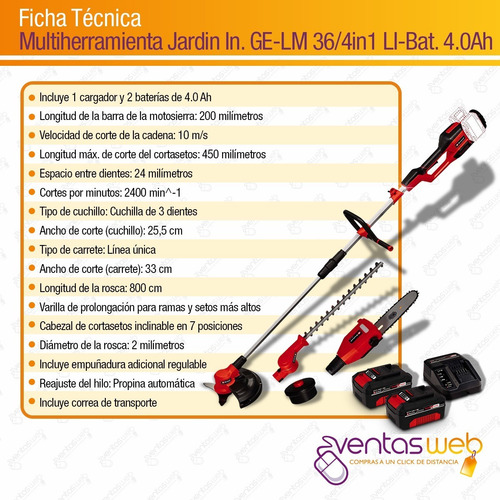 Imagen 9 de 10 de Cortacerco Bordeadora 3en1 Inalambrico Einhell Baterias 4 Ah