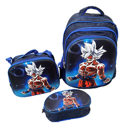Mochila Goku Dragon Ball Z Set Lonchera+ Lapicera 3d Luz Led Dragon Ball Z Super Sayayin Mochila Goku Combo 3 Piezas