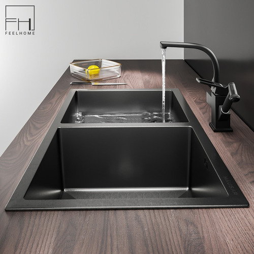 Pileta Bacha Cocina Acero Doble Negra Simil Franke 83x44
