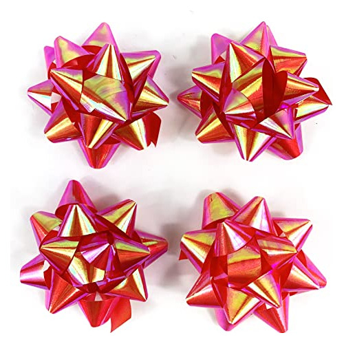 Moños Estrella Autoadhesivos Para Regalo 7cm 20u Rojo Hologr