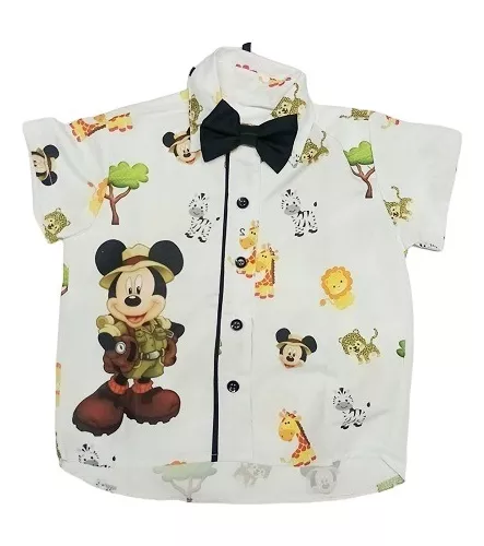 Camisa Mickey Safari Branca Temático Social Luxo Festa.