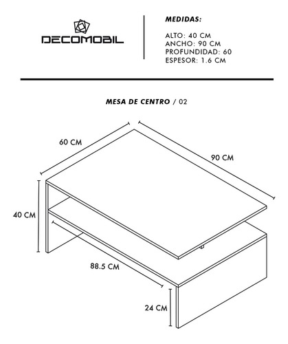 Mesa De Centro Bicolor Minimalista Con Doble Repisa