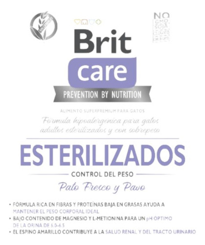 Brit Care Cat Sterilized Weight Control 2kg- Gato Adulto