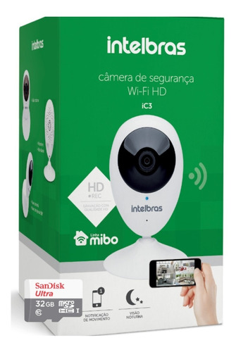 Camera Intelbras Ic3 Interna Aplicativo Mibo + Cartão 16gb