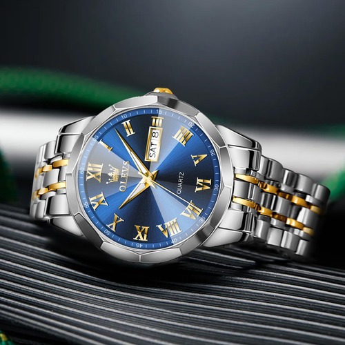 Reloj Olevs Para Hombre Con Esfera Azul Y Fecha De Día, Colo
