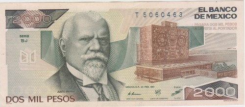 Billete $2000 Serie B J - B K - D N - D K 1987/9 Justo Sierr