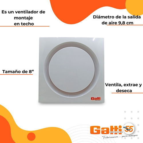 Imagen 5 de 9 de Extractor De Aire Para Cielorrasso 25 Cm Gatti Ventilación