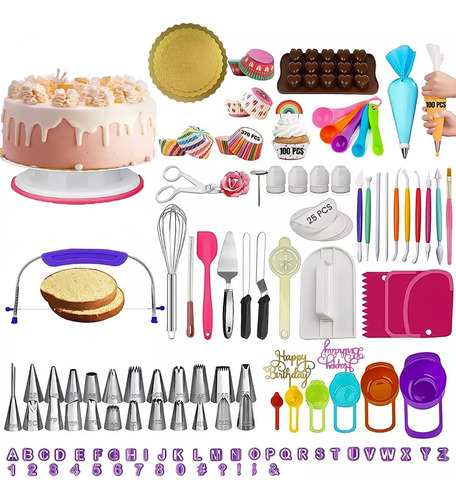 Kit De Pasteleria 700pzs Boquillas Base Giratoria Reposteria