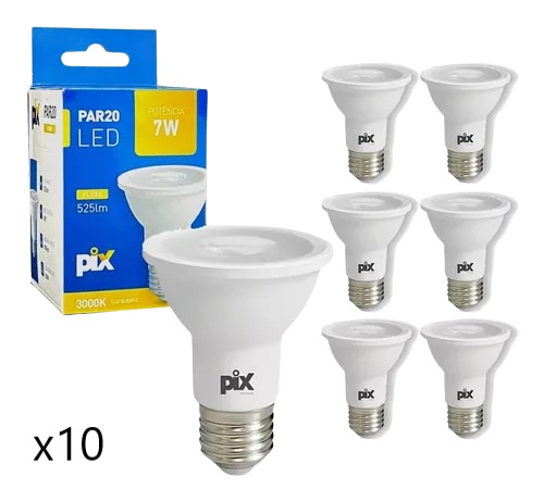 Lâmpada led Pix PAR20 cor branco-quente 7W 110V/220V 3000K 525lm com 10 unidades