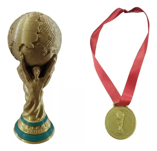 Combo Copa Del Mundo 20 Cm + Medalla Con Cinto 3dfutbol Fifa