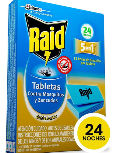 Imagen 1 de 8 de Tabletas Raid Contra Mosquitos Y Zancudos X 24 U