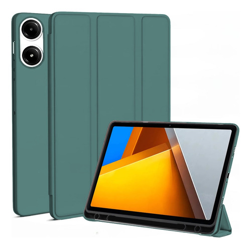 Capa Silicone Suporte Caneta Para Xiaomi Poco Pad 12.1 2024 Cor Verde Dark