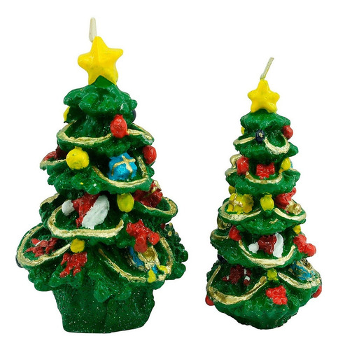 Kit 2 Velas Árvore Pinheiro De Natal 14,5cm 12,5cm Decoração Cor Verde