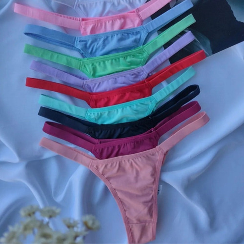 Kit 5 Tangas Calcinhas Sexy Fio Duplo Com Tirinhas Coloridas