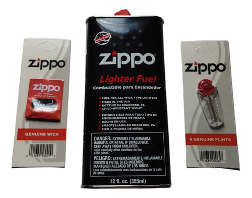 Kit De Cuidado Zippo Gas 355 Ml, 1 Mecha Y 6 Piedras
