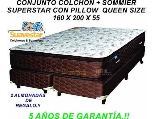 Sommier Y Colchon Suavestar Superstar Pillow 160x200 Resorte Color Marrón