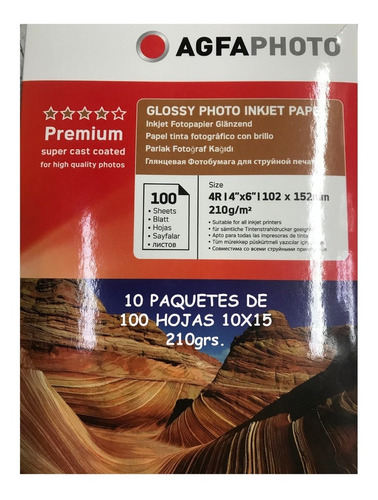 Papel Fotografico 10x15 Glossy 210 Grs Pack X10 - 1000 Hojas