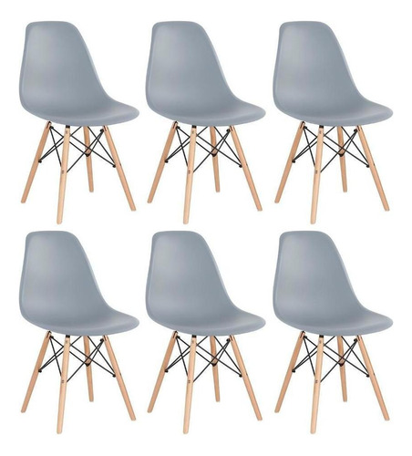 6 Cadeiras Charles Eames Wood Jantar Cozinha Dsw   Cores  Estrutura da cadeira Cinza Médio