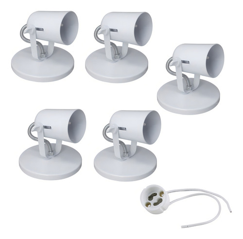 Luminaria Spot Sobrepor 1 Lampada Croica Led Dicroica 5 Unid Estrutura Branco