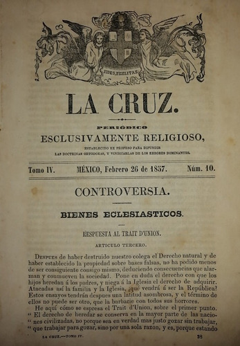 Gaceta Antigua Epoca De La Reforma 1857 Iglesia Vs Estado