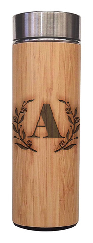 Termo Personalizado De Bambú Grabado Láser Inicial Flores