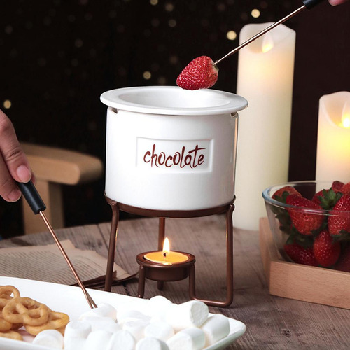 6x Melting Pot Fondue Set And Candle, Ice Cream Fondue &