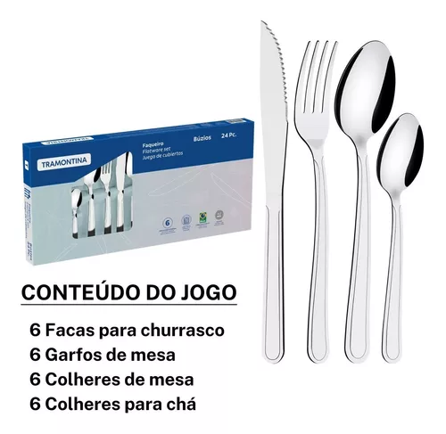 Faqueiro 24 Talheres Faca Garfo Colher Colherinha Aço Inox