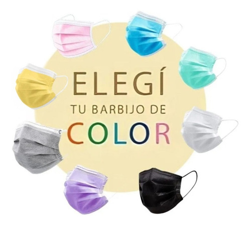 Barbijo Tricap Tapaboca Elástico Clip Nasal Color X50 Anmat