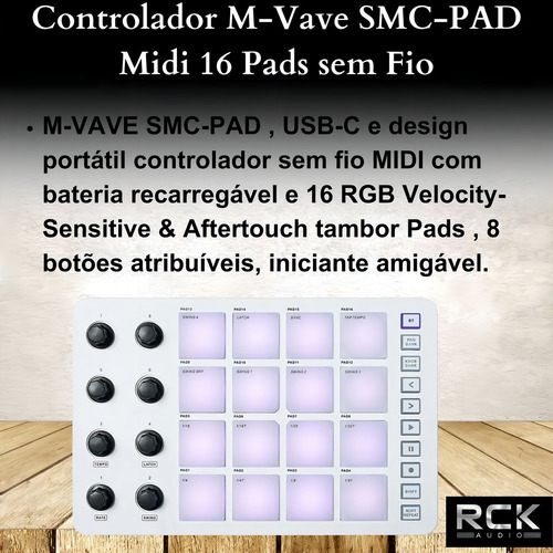 M-vave Smc-pad Interface Portátil Controlador Midi Sem Fio Branco