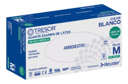 Guantes De Látex M Sin Polvo Tresor Caja X 100 Unidades